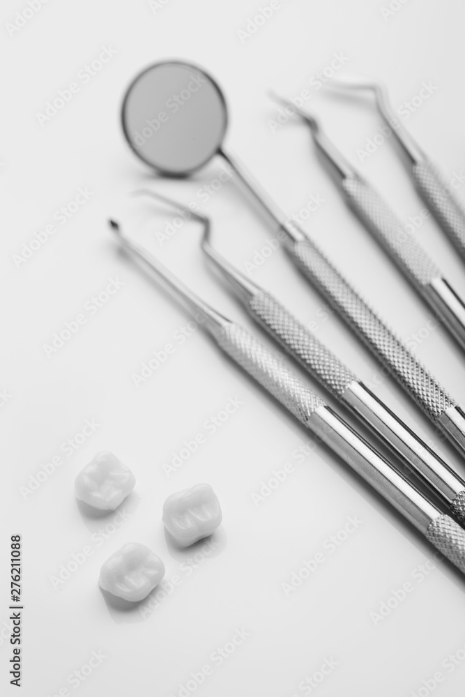 dental tools on white background top view dental tools on white background top view