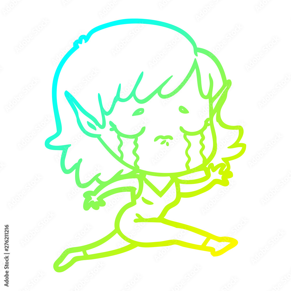 cold gradient line drawing crying cartoon elf girl cold gradient line drawing crying cartoon elf girl