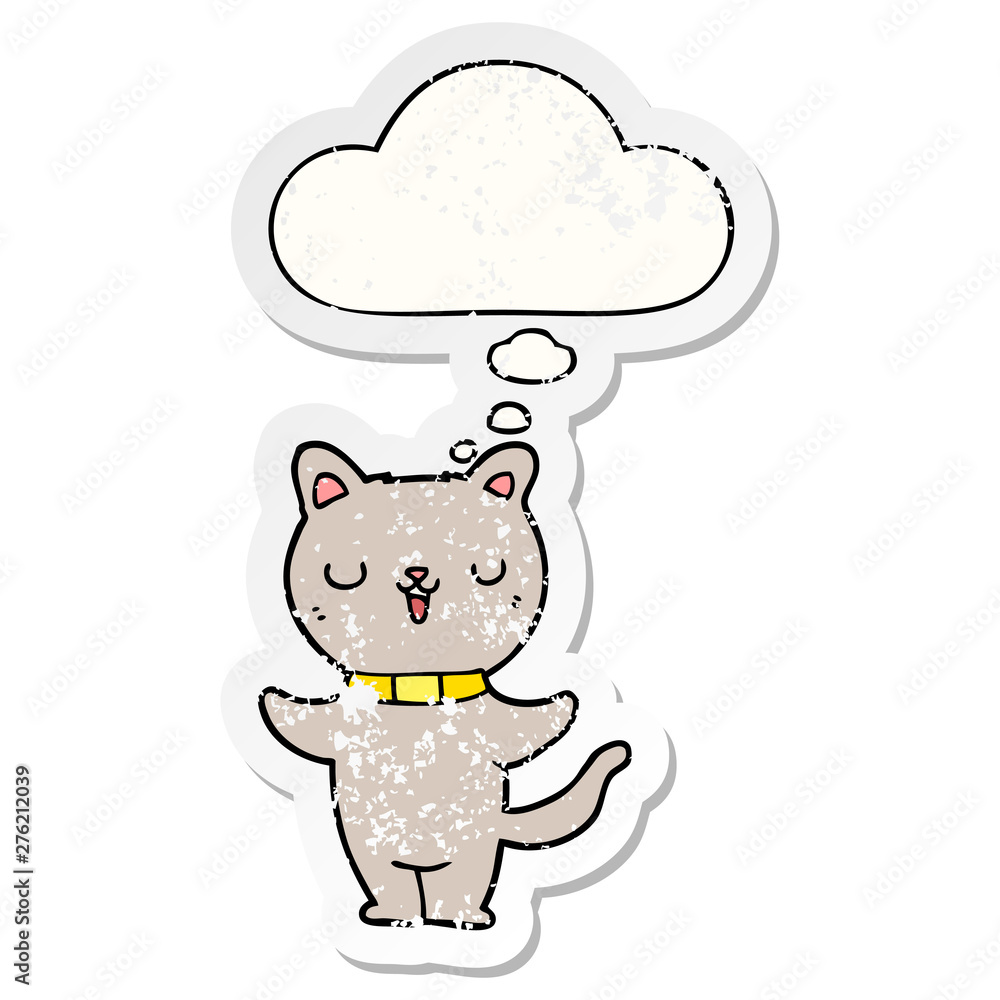 cartoon cat and thought bubble as a distressed worn sticker cartoon cat and thought bubble as a distressed worn sticker