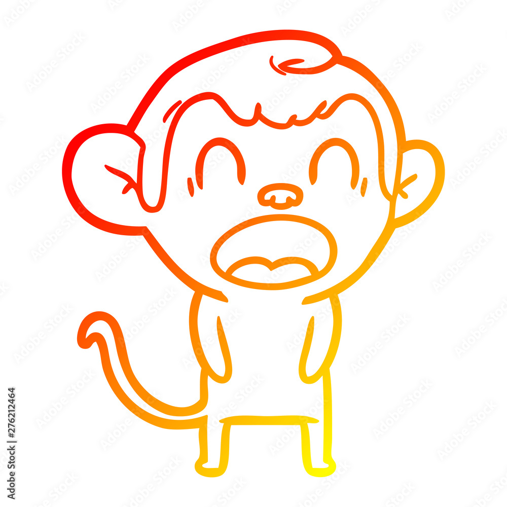 Obraz premium warm gradient line drawing yawning cartoon monkey