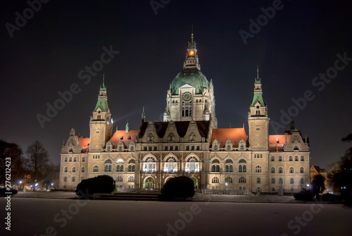 The New Town Hall in Hannover, Germany at night