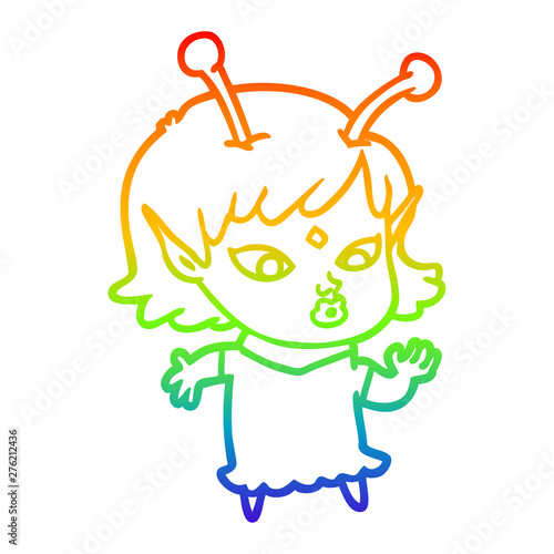 rainbow gradient line drawing pretty cartoon alien girl