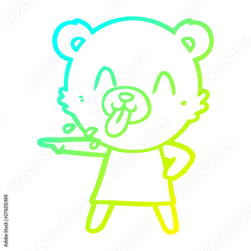cold gradient line drawing rude cartoon bear pointing