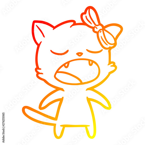warm gradient line drawing cartoon meowing cat