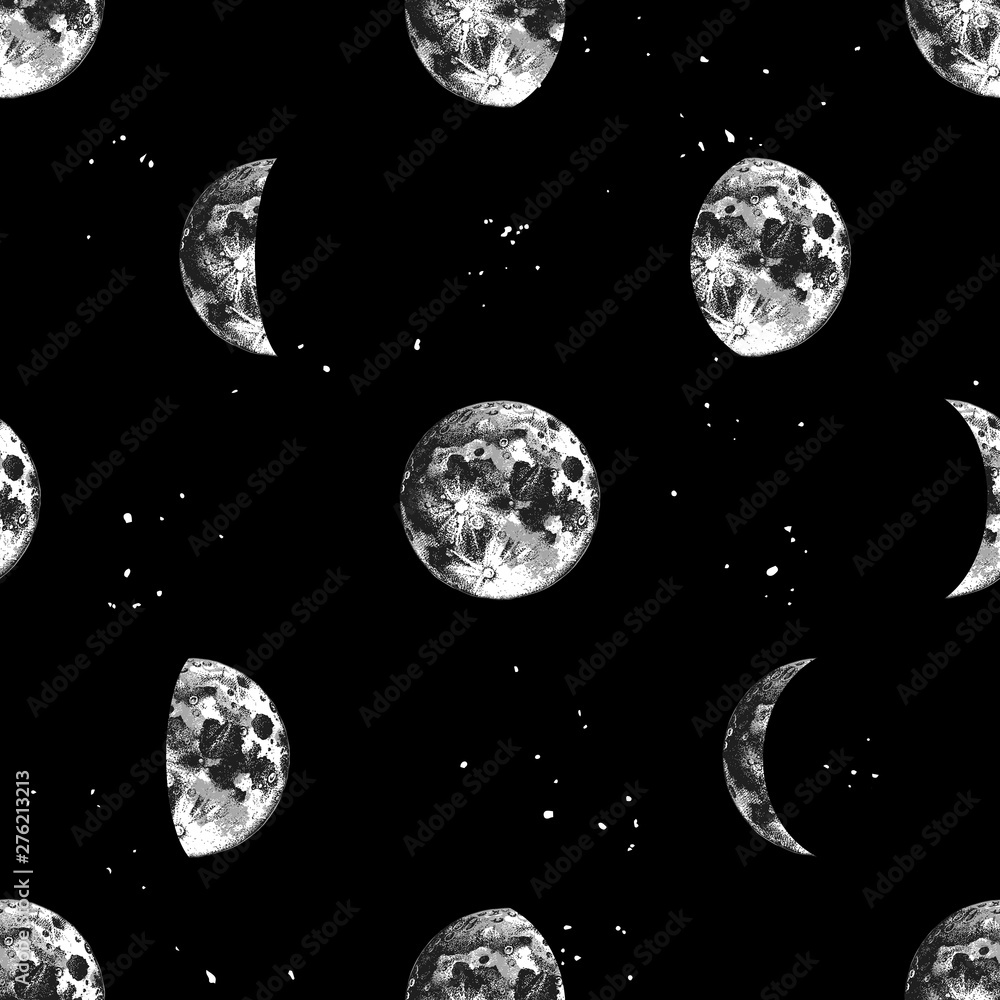 Naklejka premium Seamless pattern with hand drawn moons