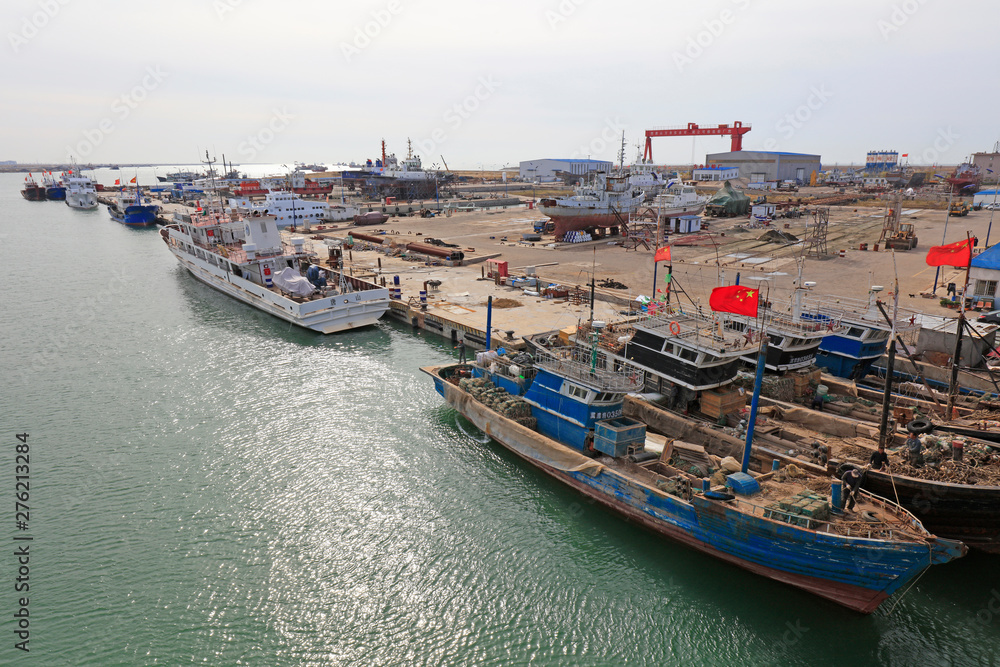 docked ships in a shipyard, Tangshan City, Hebei, China