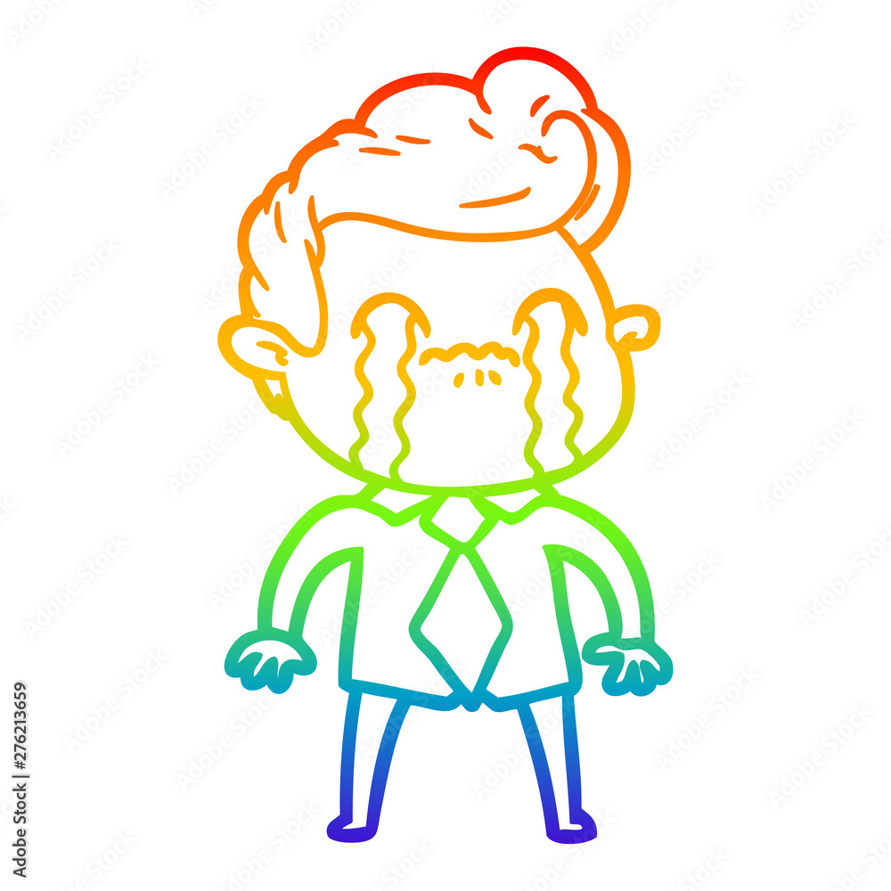 rainbow gradient line drawing cartoon man crying