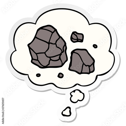 cartoon rocks and thought bubble as a printed sticker