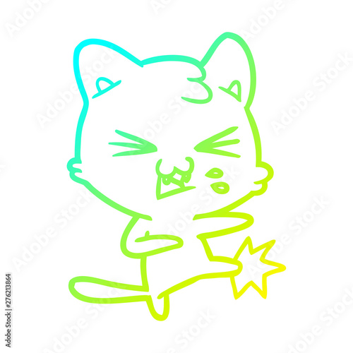 cold gradient line drawing cartoon cat hissing