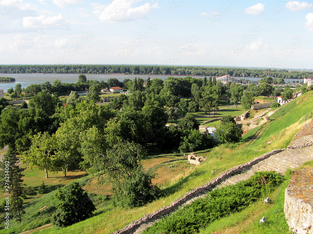 View of Kalemegdan park, Sava and Danube river , Belgrade, Serbia