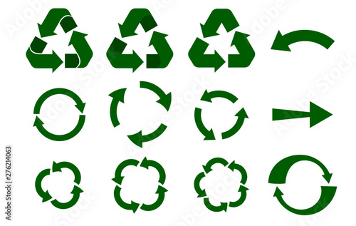 Recycle arrows set, ecology icons collection isolated on white background. Vector illustration. 