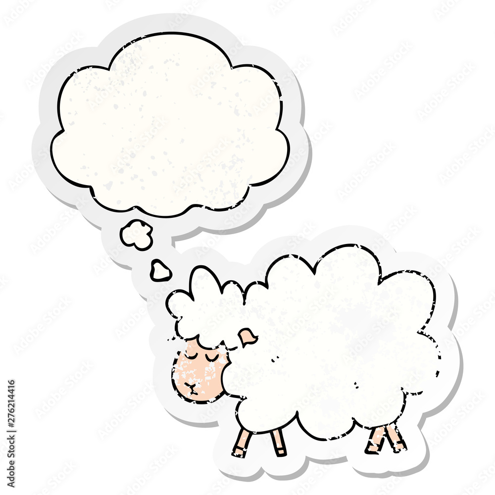 cartoon sheep and thought bubble as a distressed worn sticker cartoon sheep and thought bubble as a distressed worn sticker