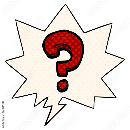 cartoon question mark and speech bubble in comic book style
