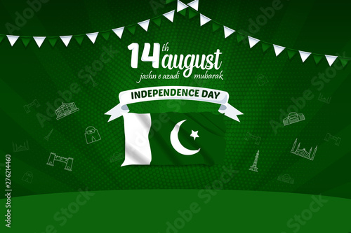 14 August Jashn e Azadi Mubarak Pakistan Independence Day Vector Background Illustration