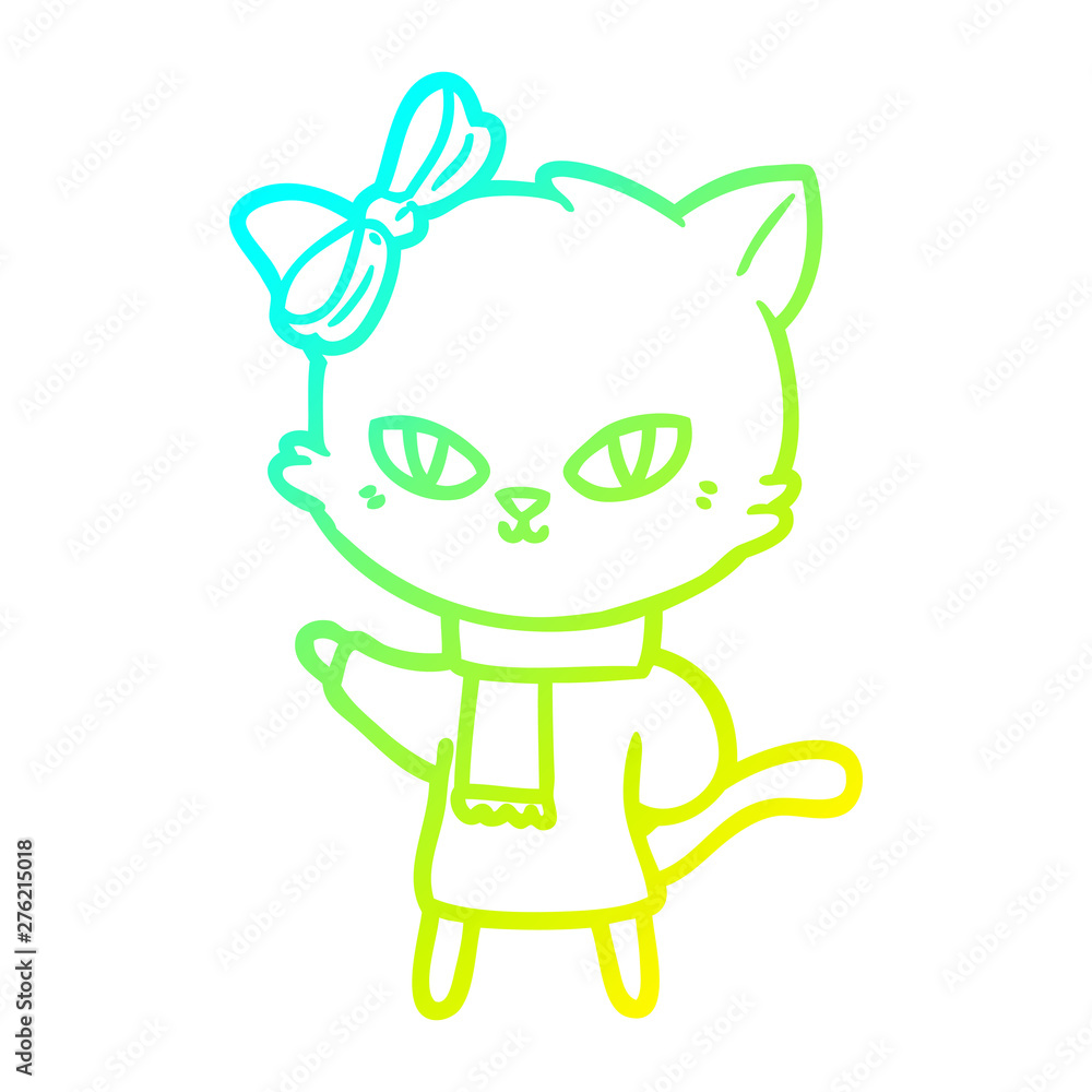 cold gradient line drawing cute cartoon cat in winter clothes cold gradient line drawing cute cartoon cat in winter clothes