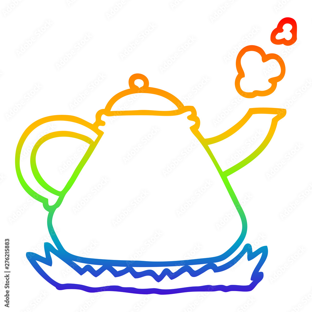 rainbow gradient line drawing cartoon kettle on stove rainbow gradient line drawing cartoon kettle on stove
