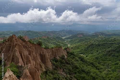 Rozhen pyramids -a unique pyramid shaped mountains cliffs in Bulgaria  near Melnik town.