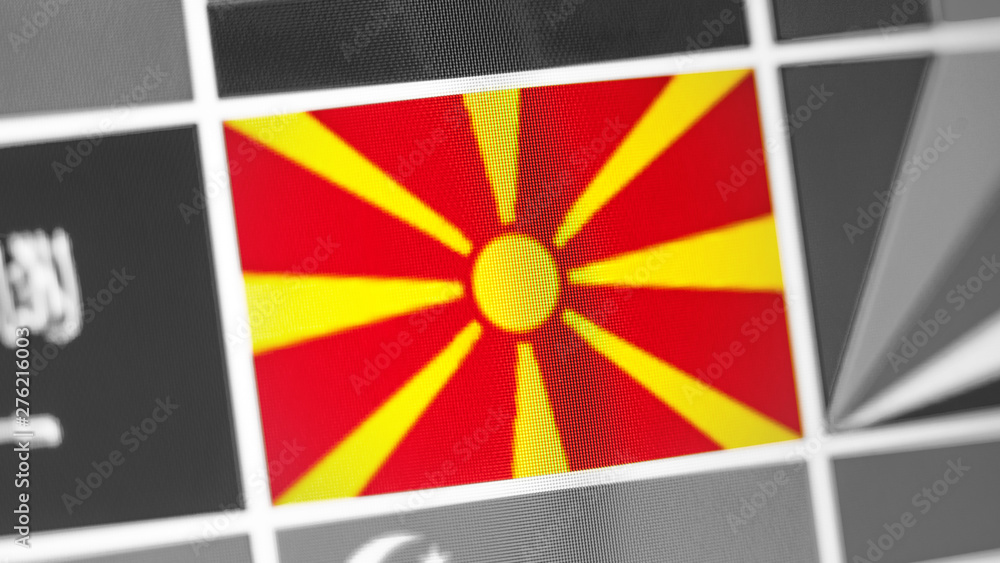 Northern Macedonia national flag of country. Northern Macedonia flag on the display, a digital moire effect.