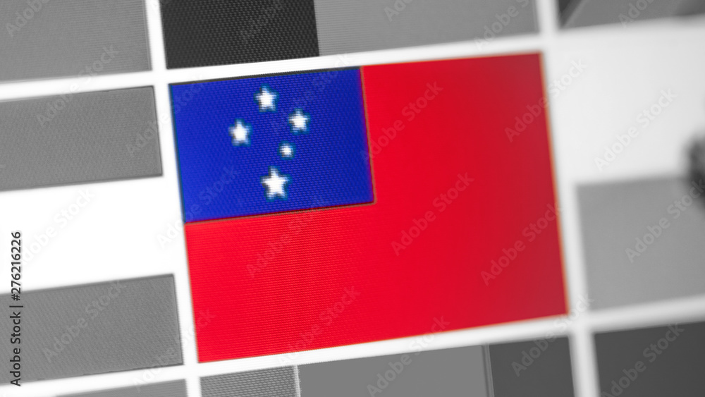 Naklejka premium Samoa national flag of country. Samoa flag on the display, a digital moire effect.
