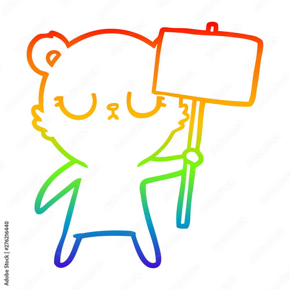 rainbow gradient line drawing peaceful cartoon bear cub with protest sign rainbow gradient line drawing peaceful cartoon bear cub with protest sign