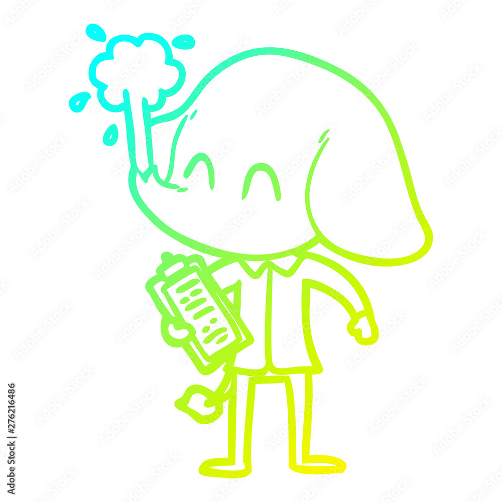 cold gradient line drawing cute cartoon elephant spouting water cold gradient line drawing cute cartoon elephant spouting water