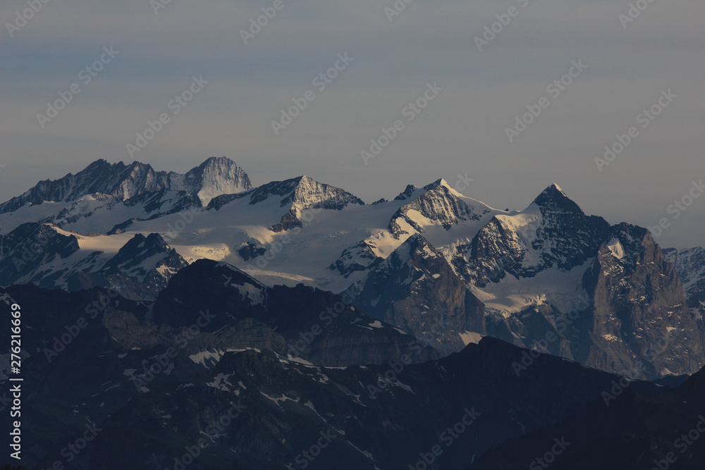 Gauli Glacier and high mountains seen from Mount Stanserhorn, Switzerland.
