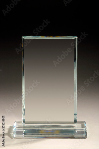 Transparent blank glass trophy award.