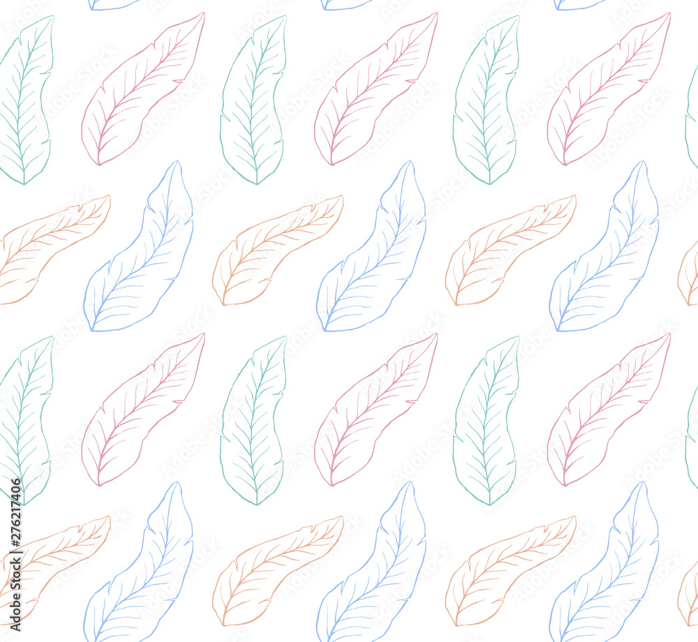 Fototapeta premium Hand drawn leaves pattern on white