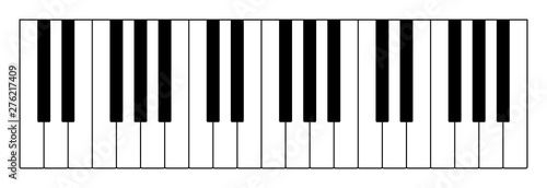 Three octaves on keyboard to play notes of Western musical scale. Twelve keys of an instrument are an interval of one octave  seven longer in white  five shorter in black color. Illustration. Vector.