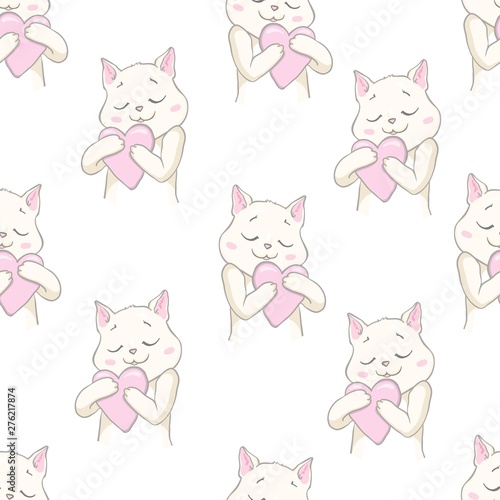 Cute Cats Pet Seamless Icons, Pattern And Background