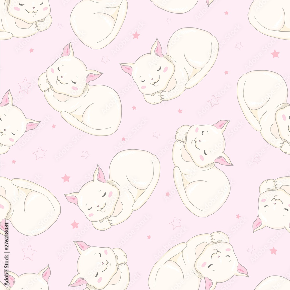 Cute Cats Pet Seamless Icons, Pattern And Background Cute Cats Pet Seamless Icons, Pattern And Background