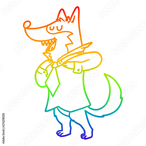rainbow gradient line drawing cartoon office wolf getting dressed