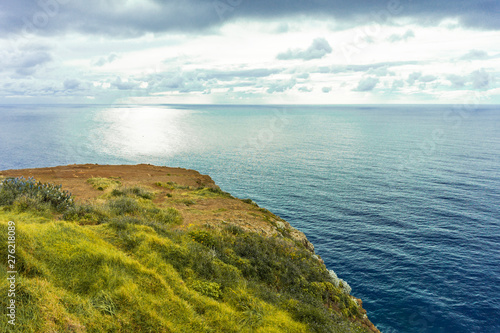 Beautiful sunset at Atlantic coast on madeira island, Portugal