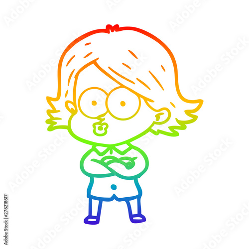 rainbow gradient line drawing cartoon girl pouting