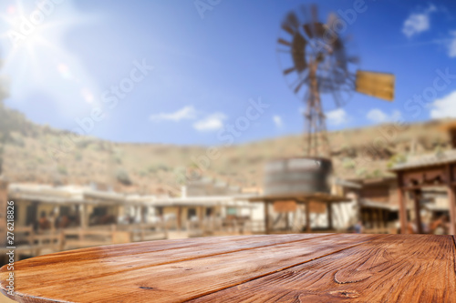 Desk of free space and summer background. 