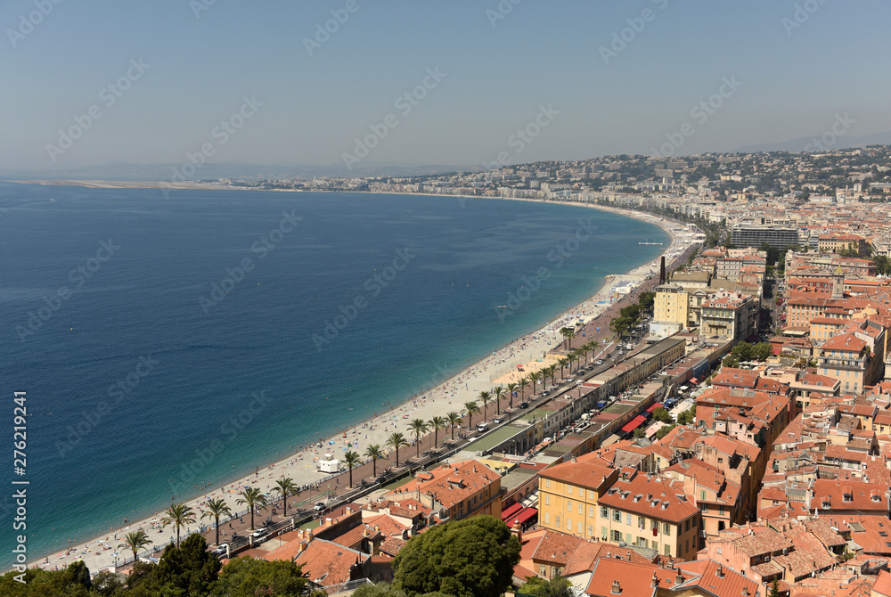 Aerial view on the beach and promenade of Nice, France