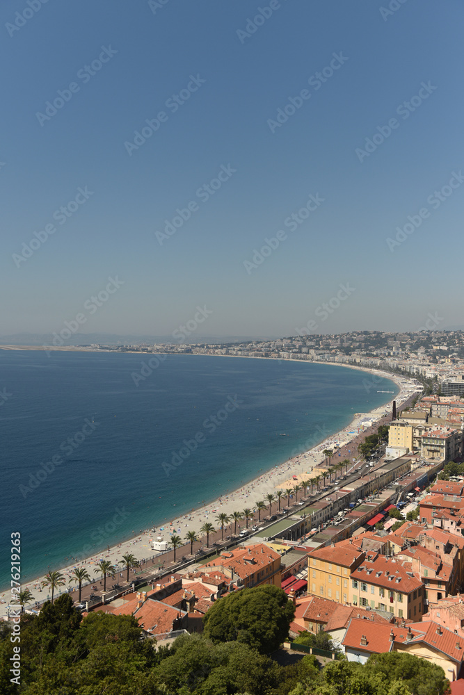 View of the beach and promenade of Nice, France