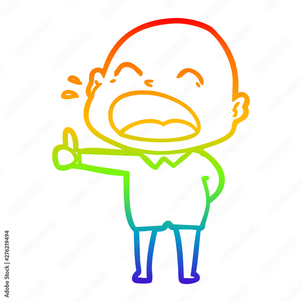rainbow gradient line drawing cartoon shouting bald man rainbow gradient line drawing cartoon shouting bald man