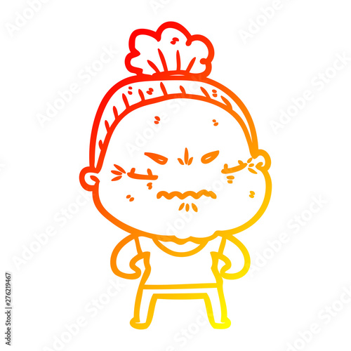 warm gradient line drawing cartoon annoyed old lady