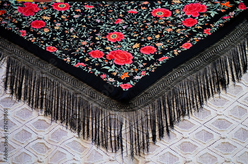 Obraz na plátně A floral colorful manila shawl in a balcony of Seville, Spain