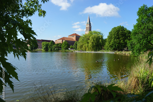 Panoramic view of the city hall against the lake, Kiel