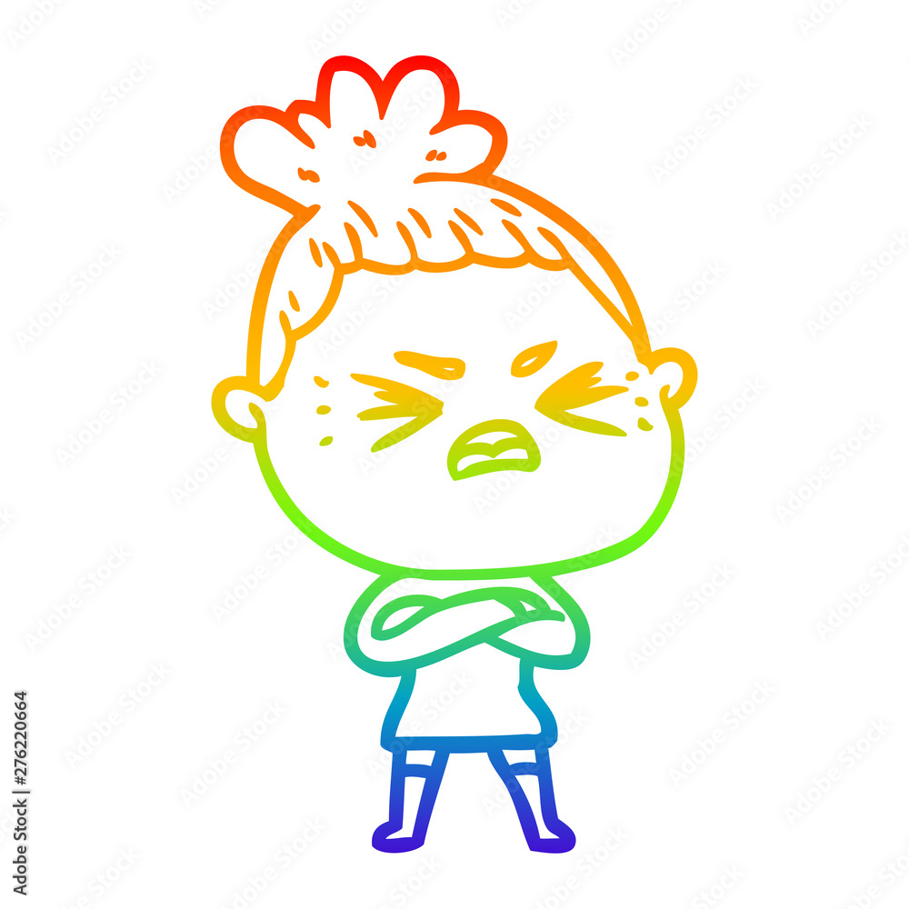 rainbow gradient line drawing cartoon angry woman rainbow gradient line drawing cartoon angry woman
