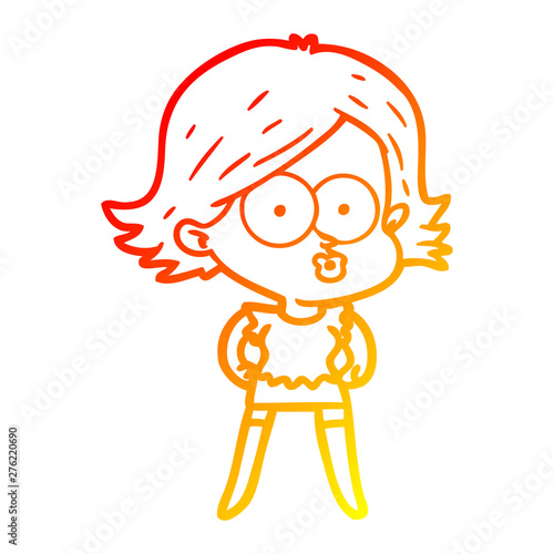 warm gradient line drawing cartoon girl pouting