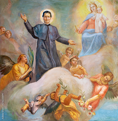 Quadro su tela CATANIA, ITALY - APRIL 8, 2018: The painting of Don Bosco and Mary Help of Christians in the church Chiesa di San Filipo Neri by Giuseppe Barone (20