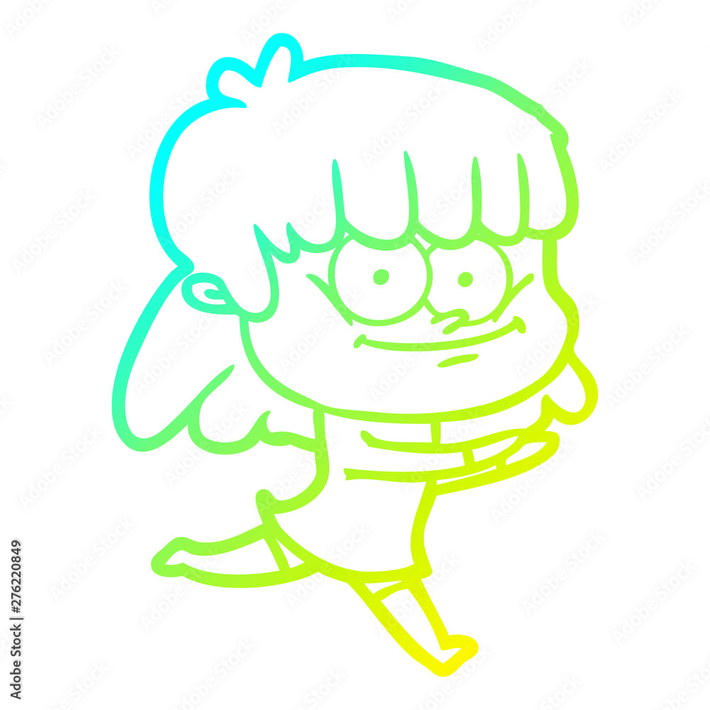 cold gradient line drawing cartoon smiling woman cold gradient line drawing cartoon smiling woman
