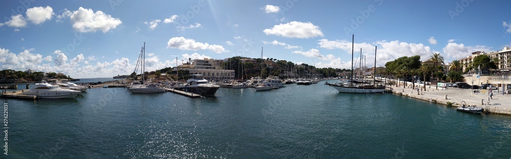 yachts in harbor panoramic