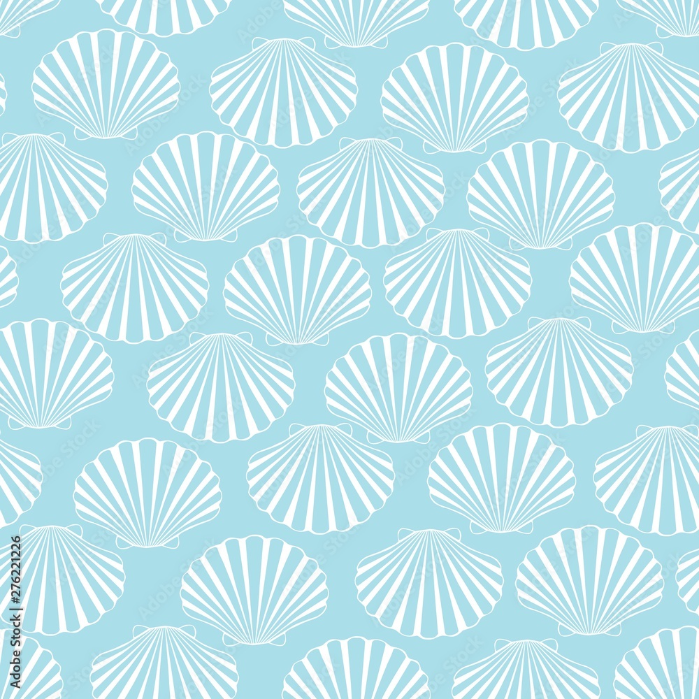 Seashell seamless pattern. Scallop vector background.