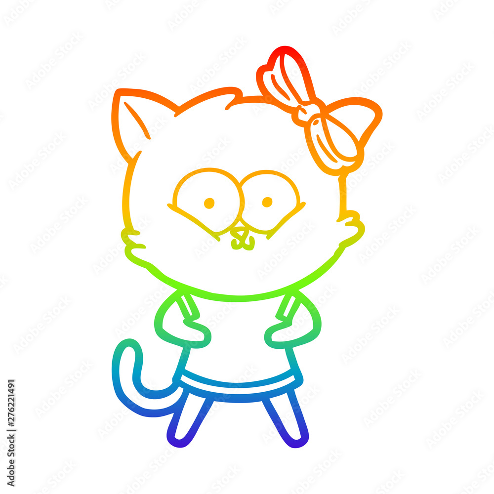 rainbow gradient line drawing cartoon cat