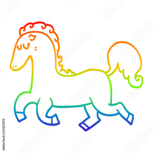 rainbow gradient line drawing cartoon horse running