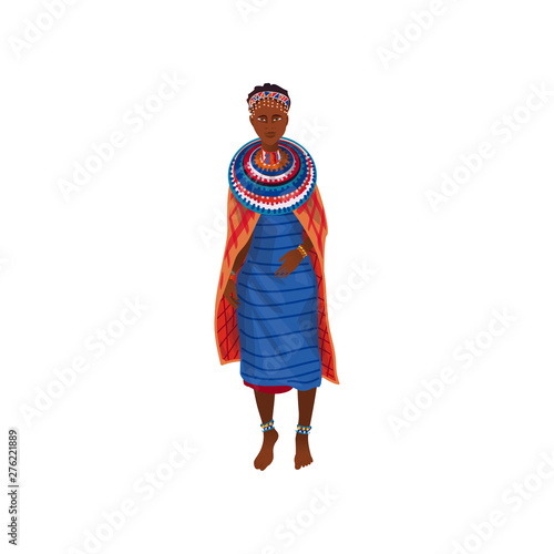 Cute beautiful african woman in textile colorful clothes